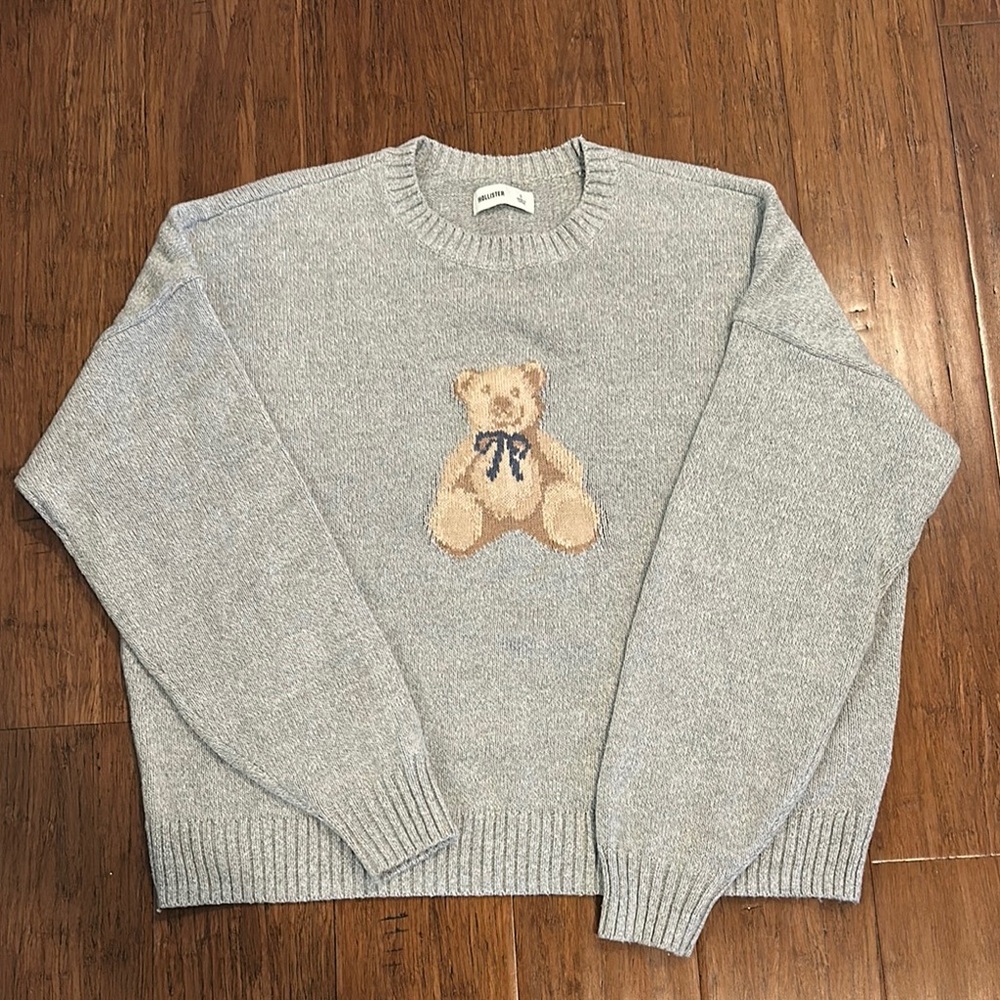 Gray Sweater with Teddy Bear Design